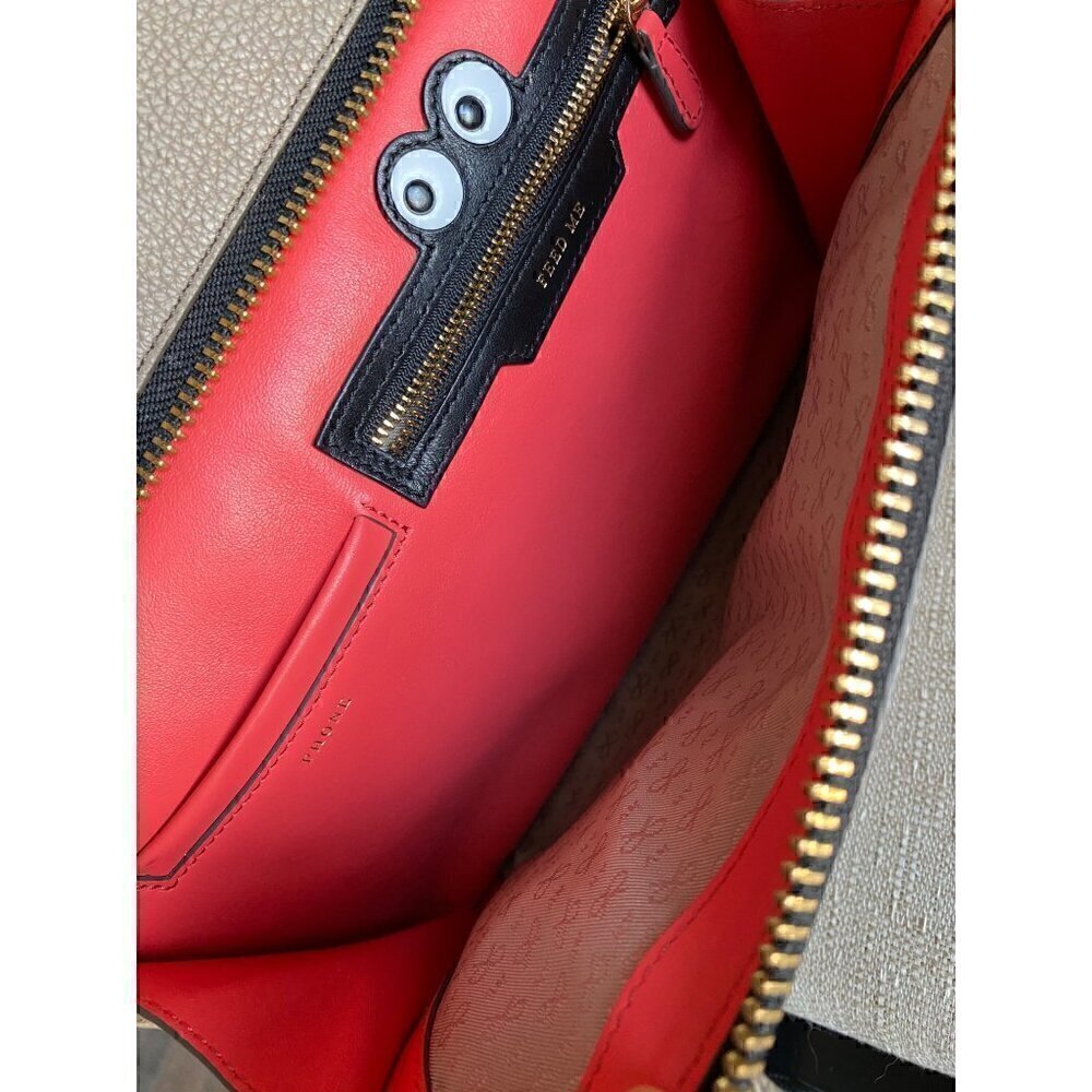 Anya Hindmarch Pebble Leather Google Eyes Satchel Top Handle Bag Taupe Coral - Picture 4 of 16